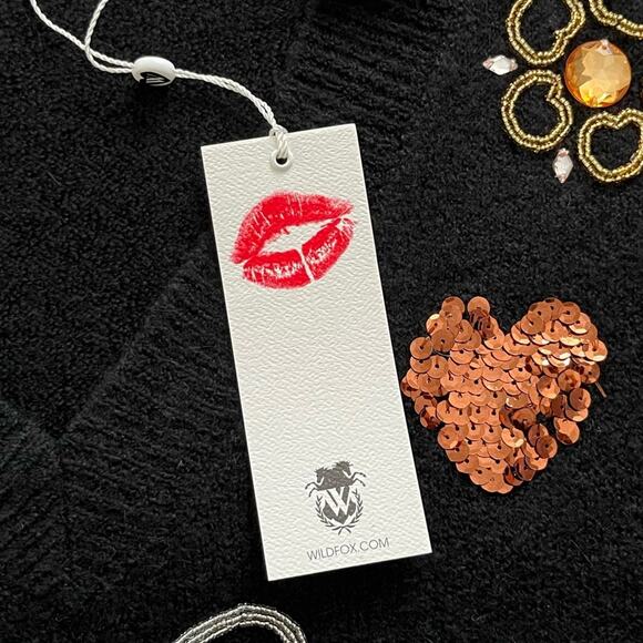 Wildfox Fancy Holiday Sequins Sweater Embellished Shimmer Modest Black Small NWT - Picture 11 of 12